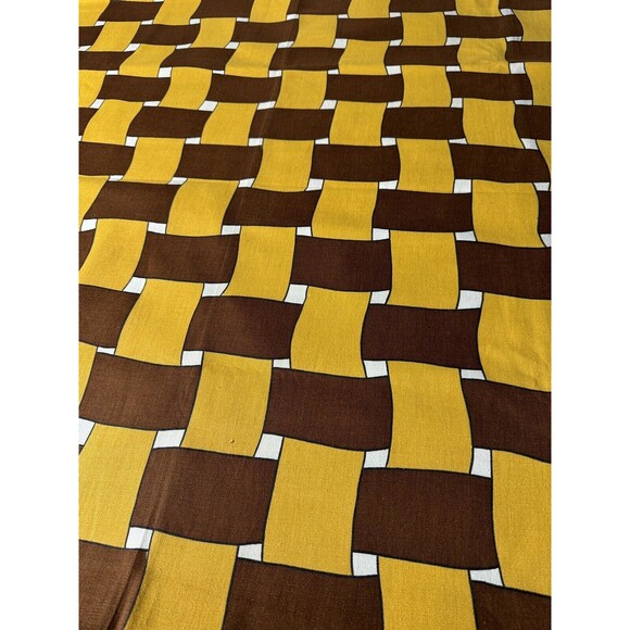 Vtg‎ Rare MCM Retro Canvas Fabric Mustard Brown White Groovy Almost 4 yards - Picture 1 of 16